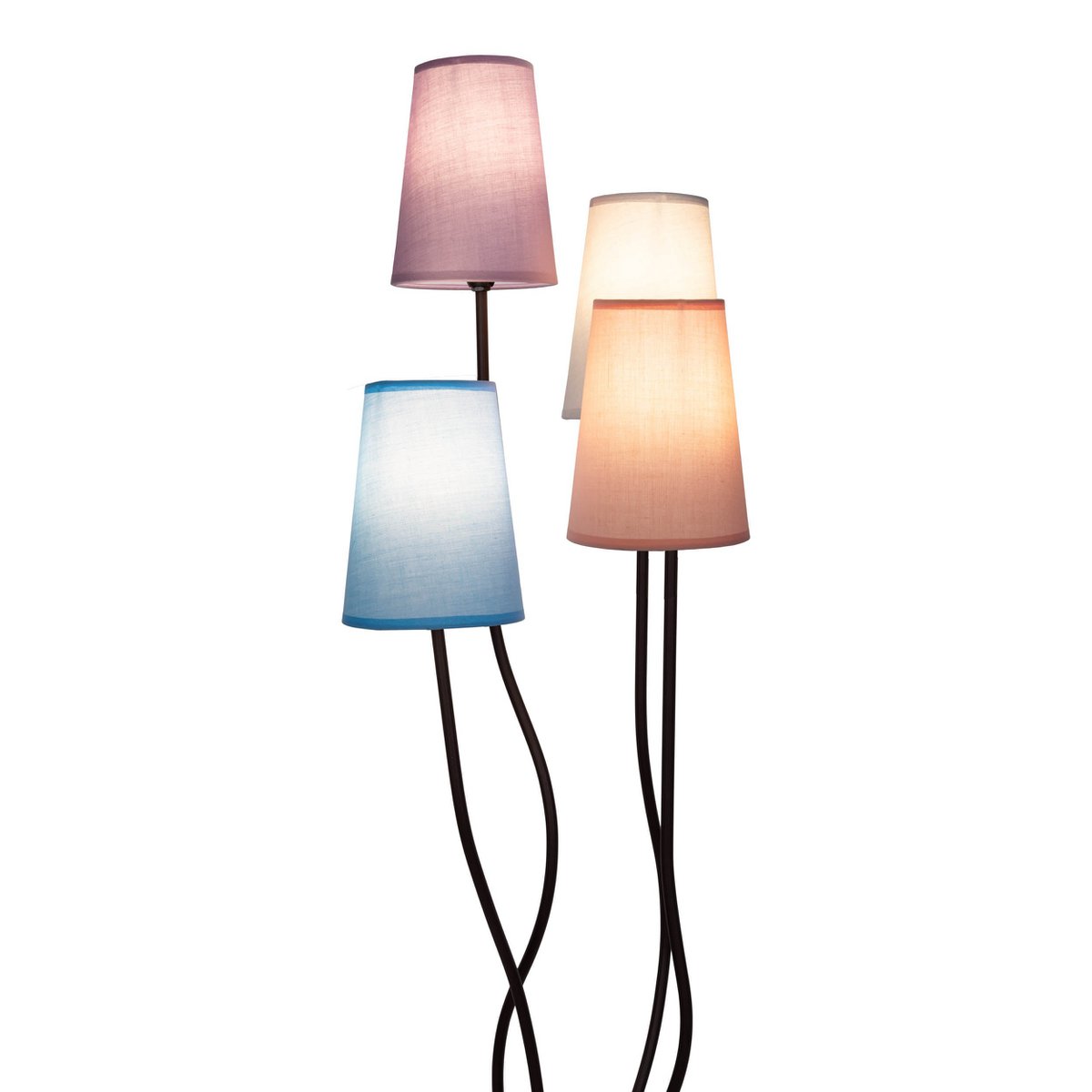 Textilstehleuchte 4-flammig "BOHO" bunt, Stehlampe mit bunten Schirmen, mit E14-Fassung, für Esszimmer, Wohnzimmer, Diele oder Büro, 140 cm hoch