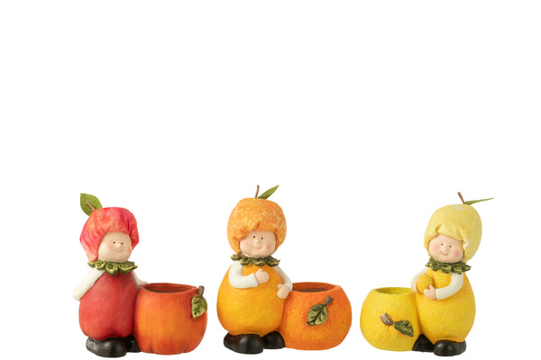 Set van 6 kinderplantenbakken met citroen-, sinaasappel- en appelmotieven van polyresin, 3 assorti - kleurrijke interieurdecoratie