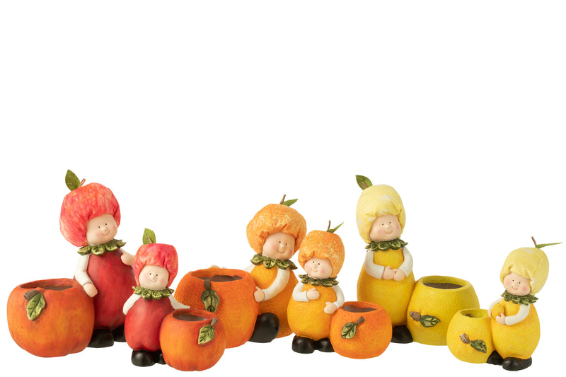 6er Set Kinder Pflanzer mit Zitrone, Orange und Apfel Motiven aus Polyresin, 3-fach sortiert – Farbenfrohe Innenraumdekoration