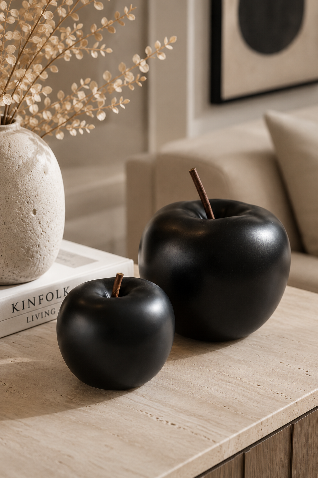 Deko Äpfel Noir aus Steingut 2er Set Schwarz