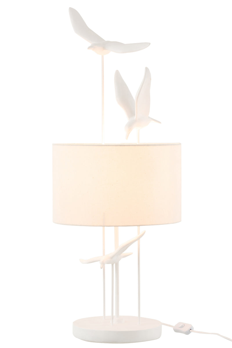 Designer table lamp seagulls made of poly - elegant white and beige