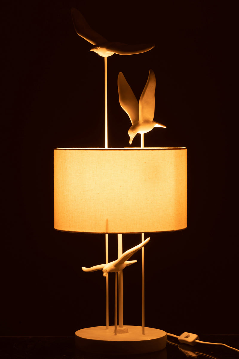 Designer table lamp seagulls made of poly - elegant white and beige