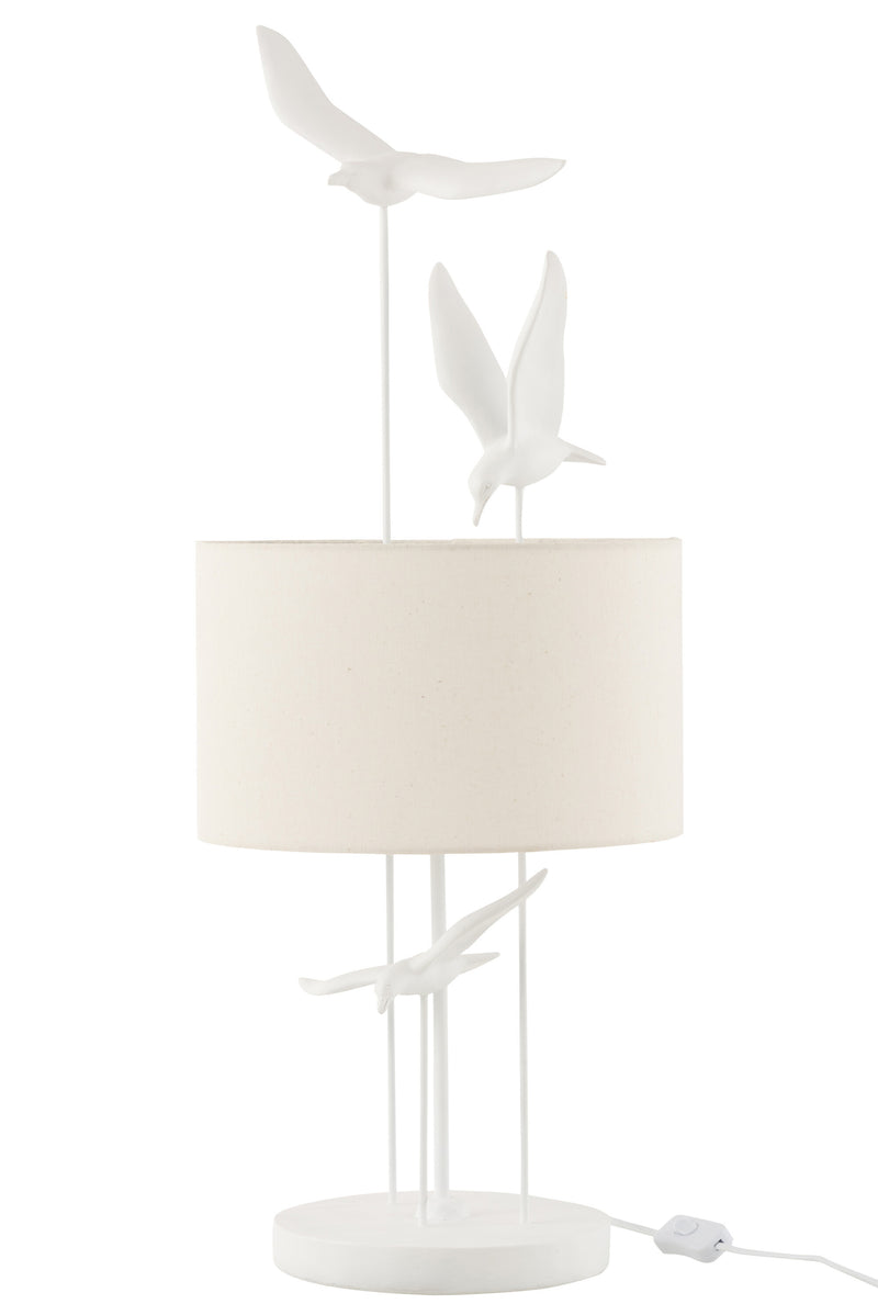 Designer table lamp seagulls made of poly - elegant white and beige