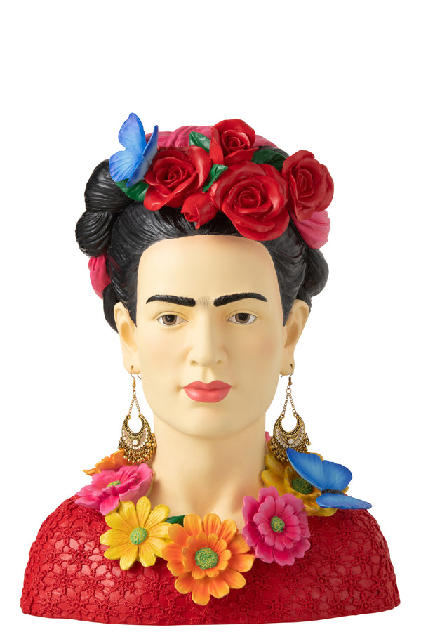 Büste von Frida Kahlo mit Rosenkranz, Bunt – Künstlerische und Inspirierende Dekoration