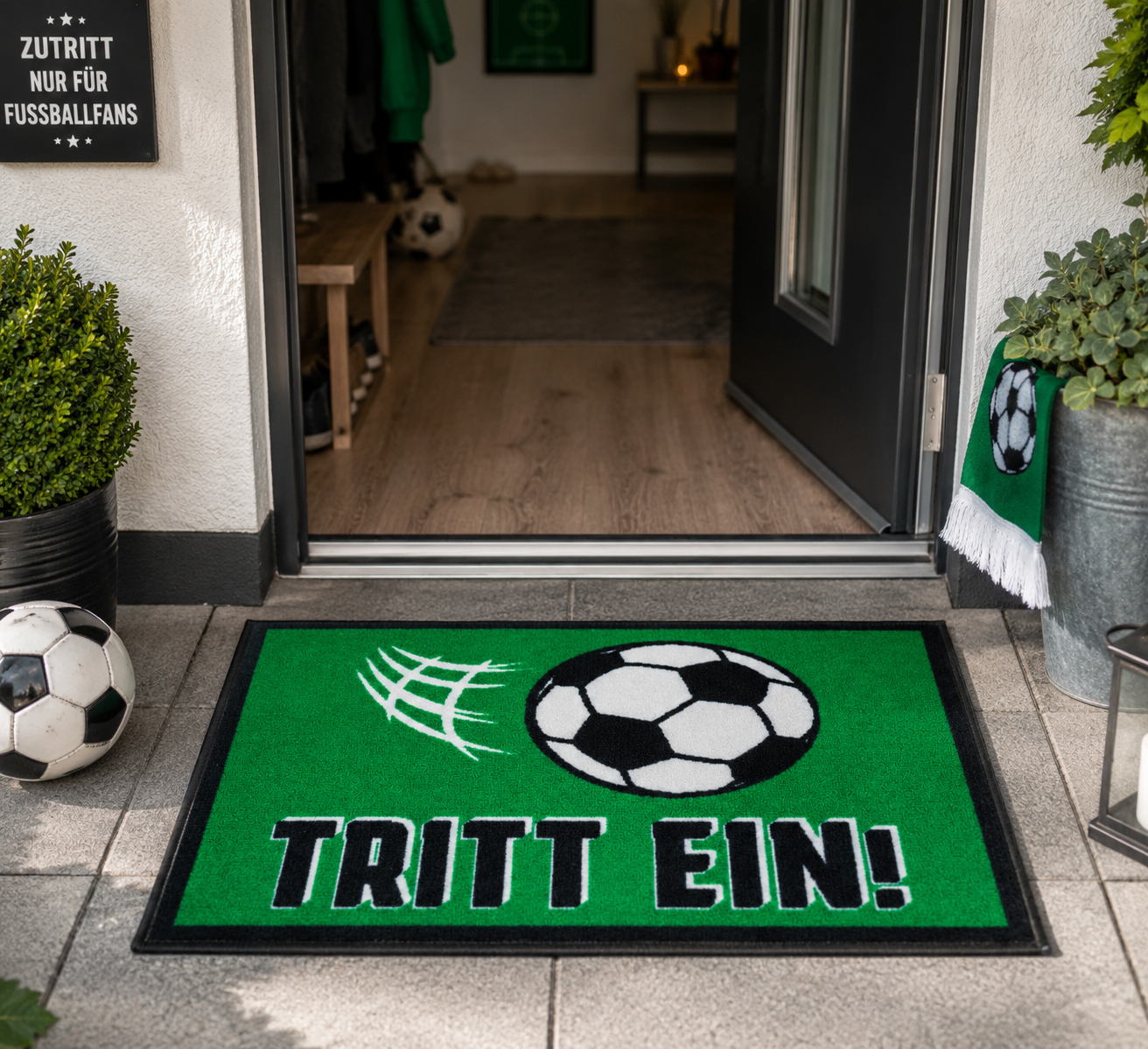 Fußmatte Fußball Tritt Ein rechteckig grün schwarz weiß WM2026