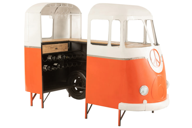 VW bus counter bar made of metal in orange - stylish retro bar for the home