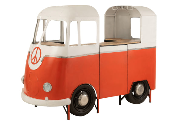 VW Bus Theke Bar aus Metall in Orange - Stilvolle Retro-Bar für Zuhause