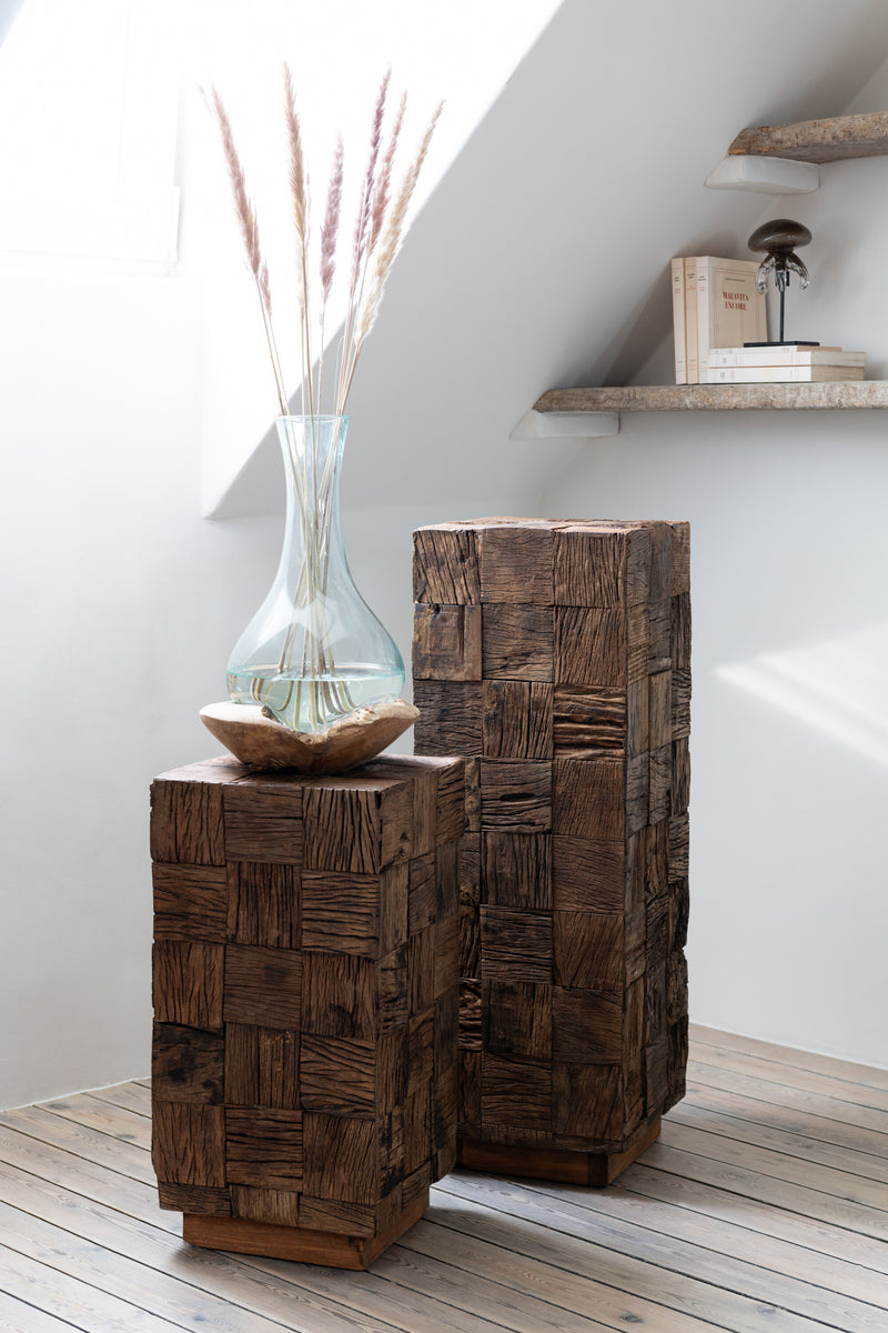 Handgefertigte Deko-Säule 'Naturell' Medium - Aus Holz, Naturbelassen, Ein Kunsthandwerkliches Meisterstück Höhe 90cm