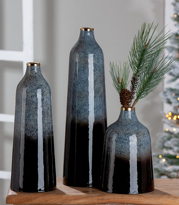 Versatile Metal Vase 'Laver' - Conical, Enamelled, Available in Three Sizes, with Gold Ring for Elegance and Style"