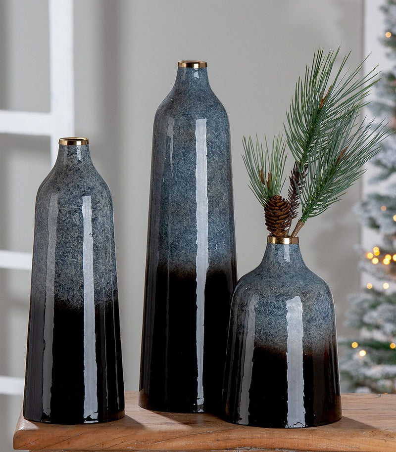 Versatile Metal Vase 'Laver' - Conical, Enamelled, Available in Three Sizes, with Gold Ring for Elegance and Style"