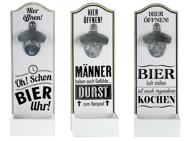 Bier Humor - 6er Set MDF Wand-Flaschenöffner, 3-fach sortiert mit Sprüchen