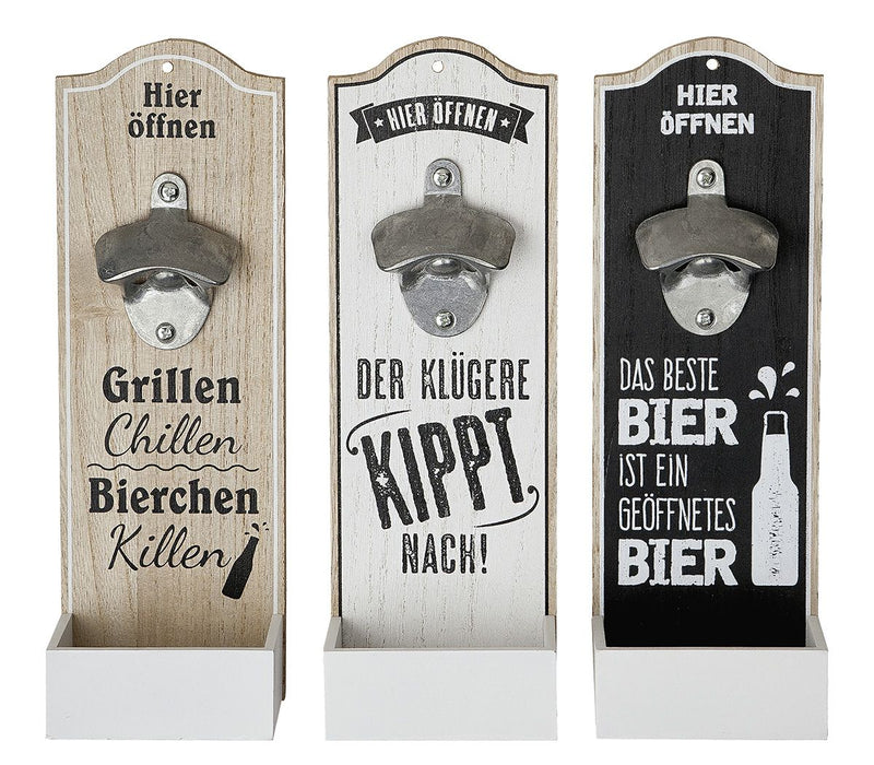 Trinkweisheiten - 6er Set MDF Wand-Flaschenöffner, 3-fach sortiert mit Sprüchen