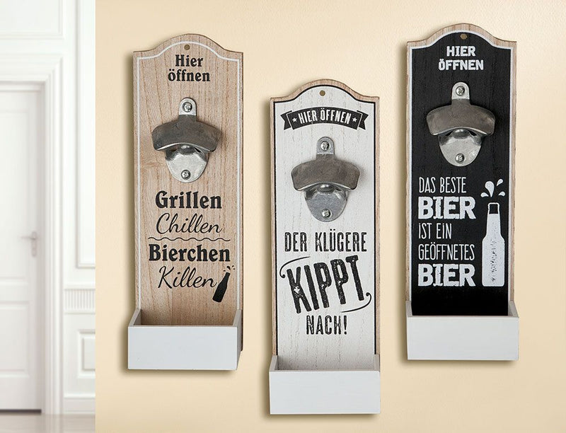 Trinkweisheiten - 6er Set MDF Wand-Flaschenöffner, 3-fach sortiert mit Sprüchen
