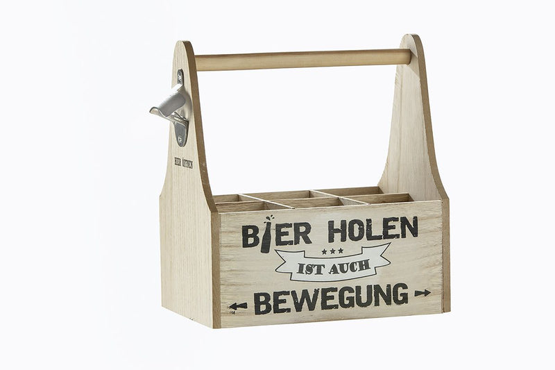 Heren - Set van 4 MDF 6 bierflesdragers, natuurlijke kleuren met spreuken