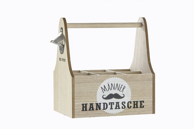 Heren - Set van 4 MDF 6 bierflesdragers, natuurlijke kleuren met spreuken