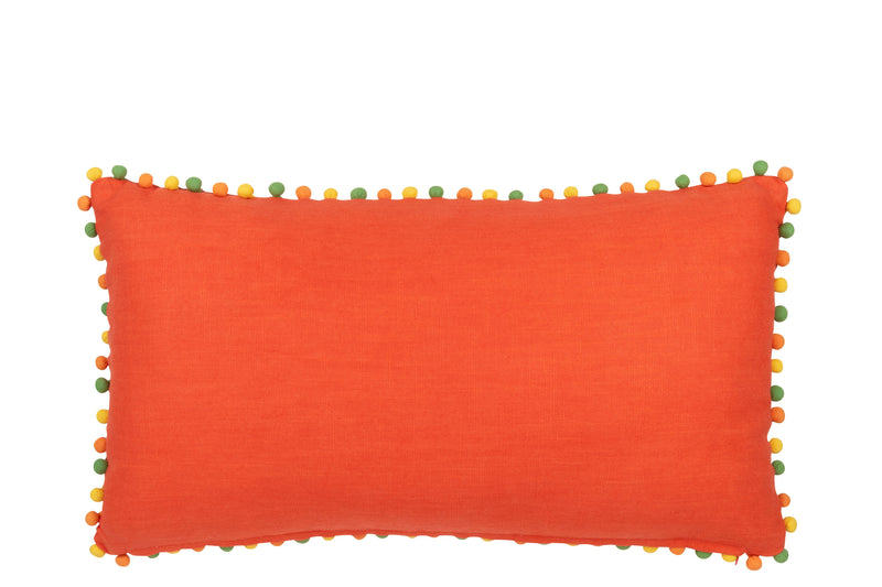Orange floral cushions with pompoms, set of 4, cotton - stylish home decoration