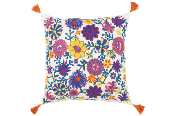 4er Set Kissen mit Stickerei, Blumen und Quasten im Baumwollmix - Farbenfrohe Eleganz für Ihr Zuhause