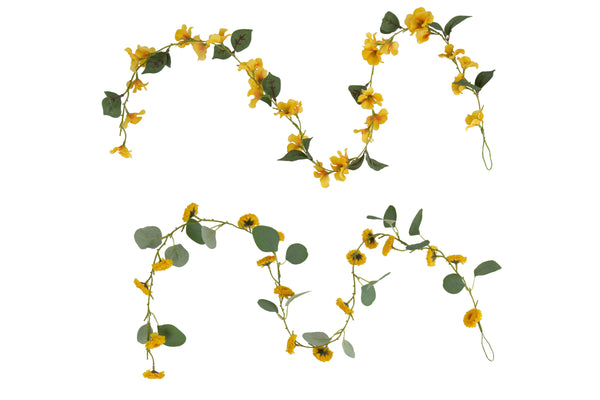12er Set 2-fach sortierte Girlande mit Blumen und Blättern in Gelb und Grün - Lebendige Dekoration für jeden Anlass
