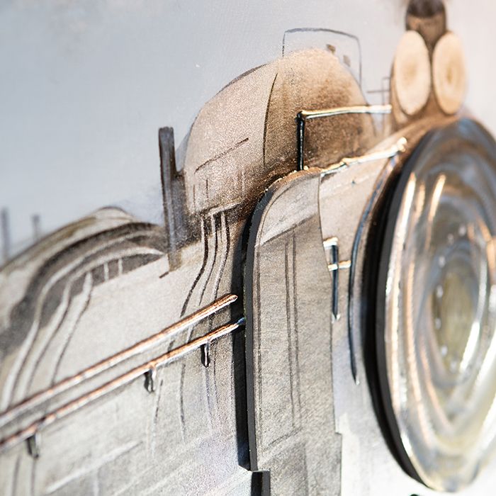 Handgefertigtes 3D Bild Train ZUG auf Leinwand – Elegante Aluminium Applikationen, 180x80cm