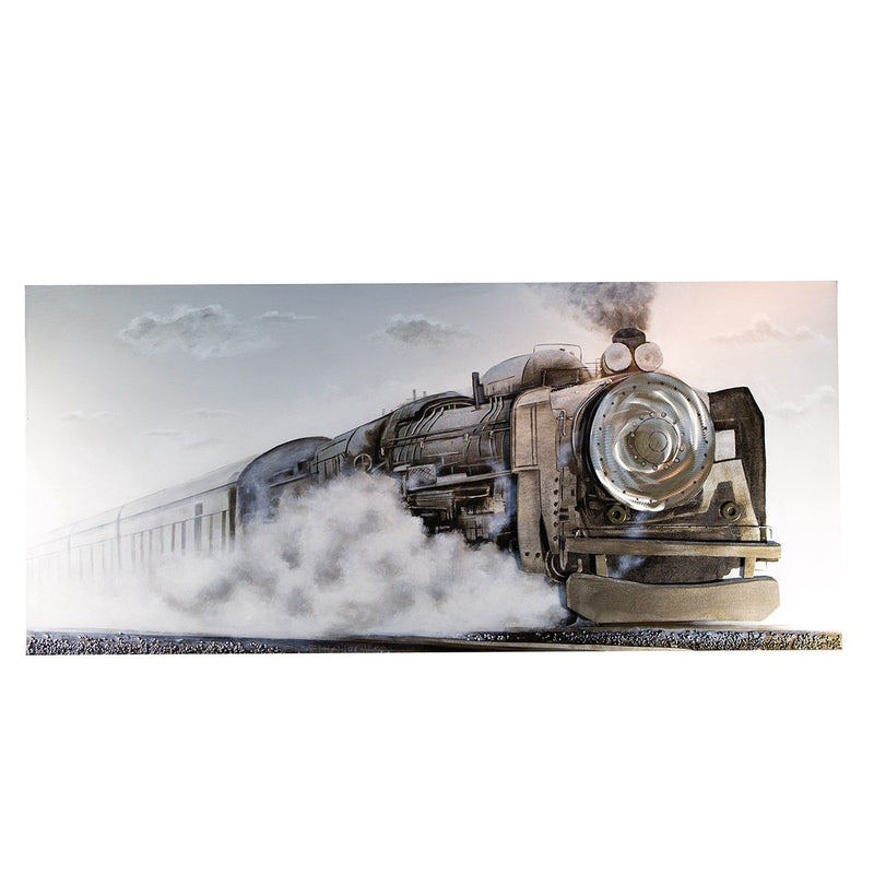 Handgefertigtes 3D Bild Train ZUG auf Leinwand – Elegante Aluminium Applikationen, 180x80cm