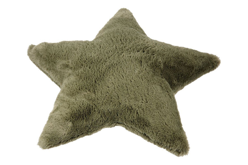 Pluche sterrenkussenset van 4, beige en donkergroen, 45x43 cm
