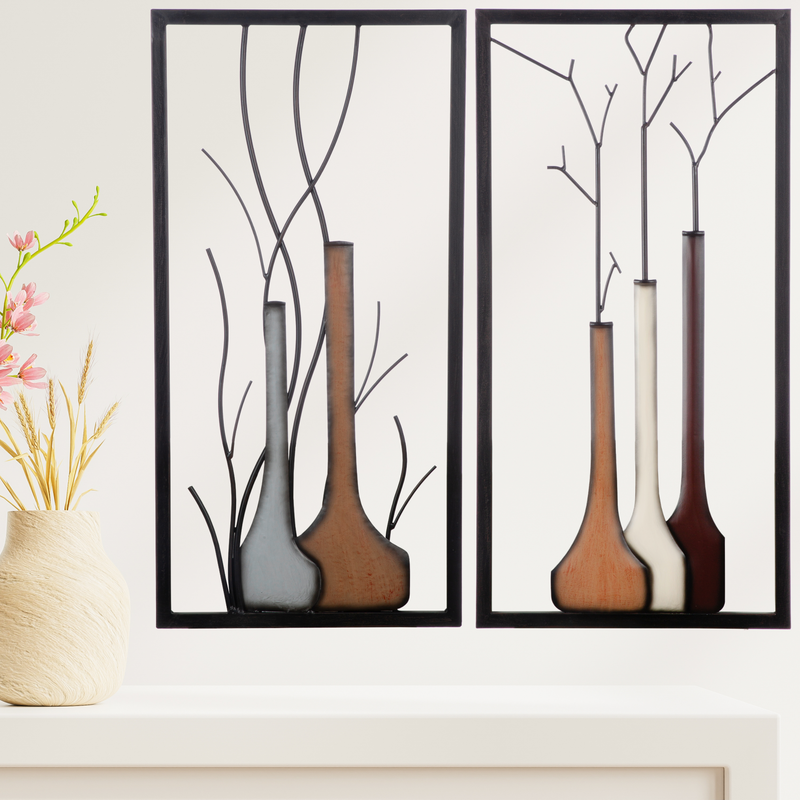 2-piece Premium Edition metal wall picture vase hand-painted