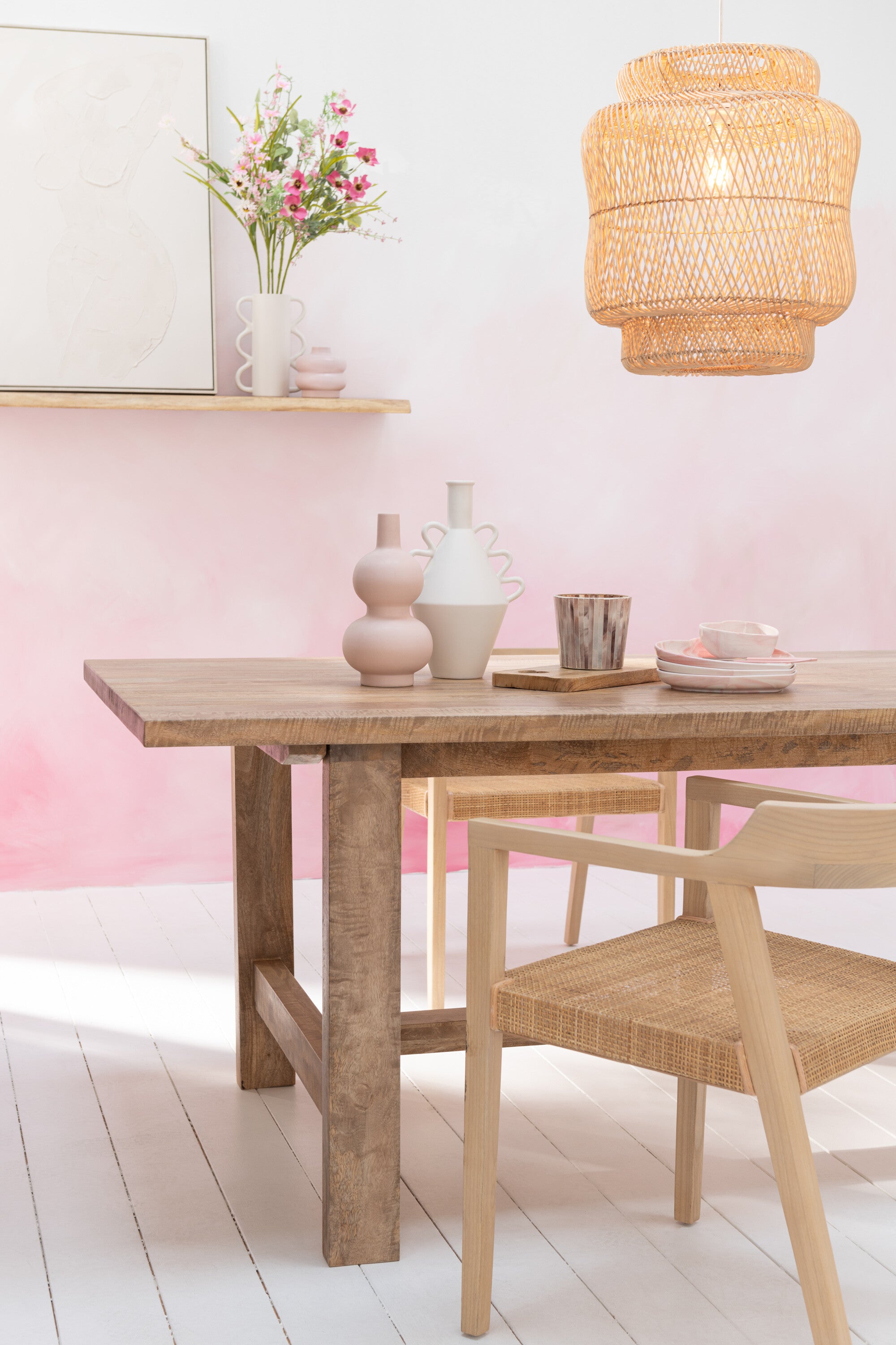 Lampenschirm Rattan Rosa Naturell