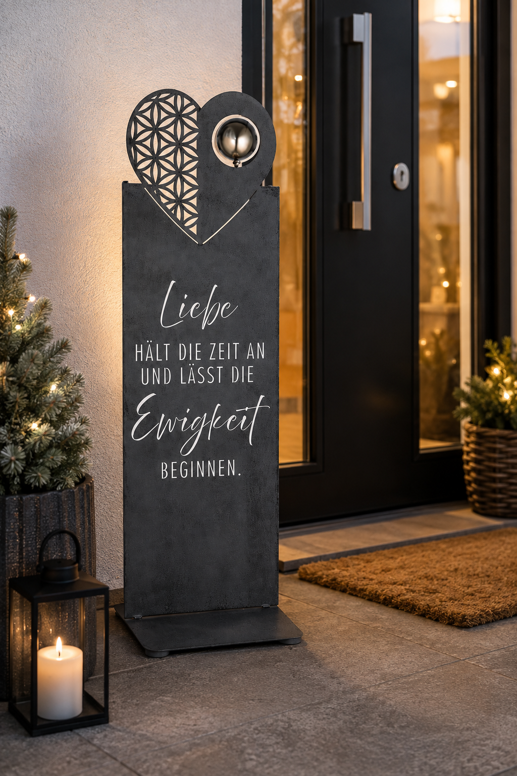 Metall Standrelief Ewigkeitsherz mit Spruch in Grau
