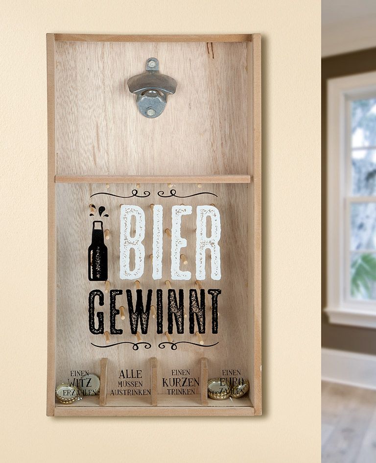 BIER GEWINNT - 2er Set MDF Kronkorken-Spiel mit Labyrinth, Wand-Flaschenöffner