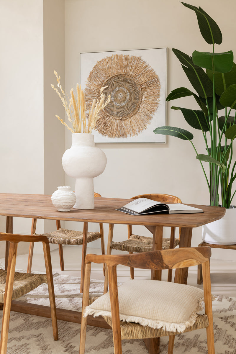 Wanddecoratie Ibiza Boho cirkel natuurlijk materiaal, crèmewit