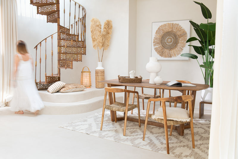 Wanddecoratie Ibiza Boho cirkel natuurlijk materiaal, crèmewit