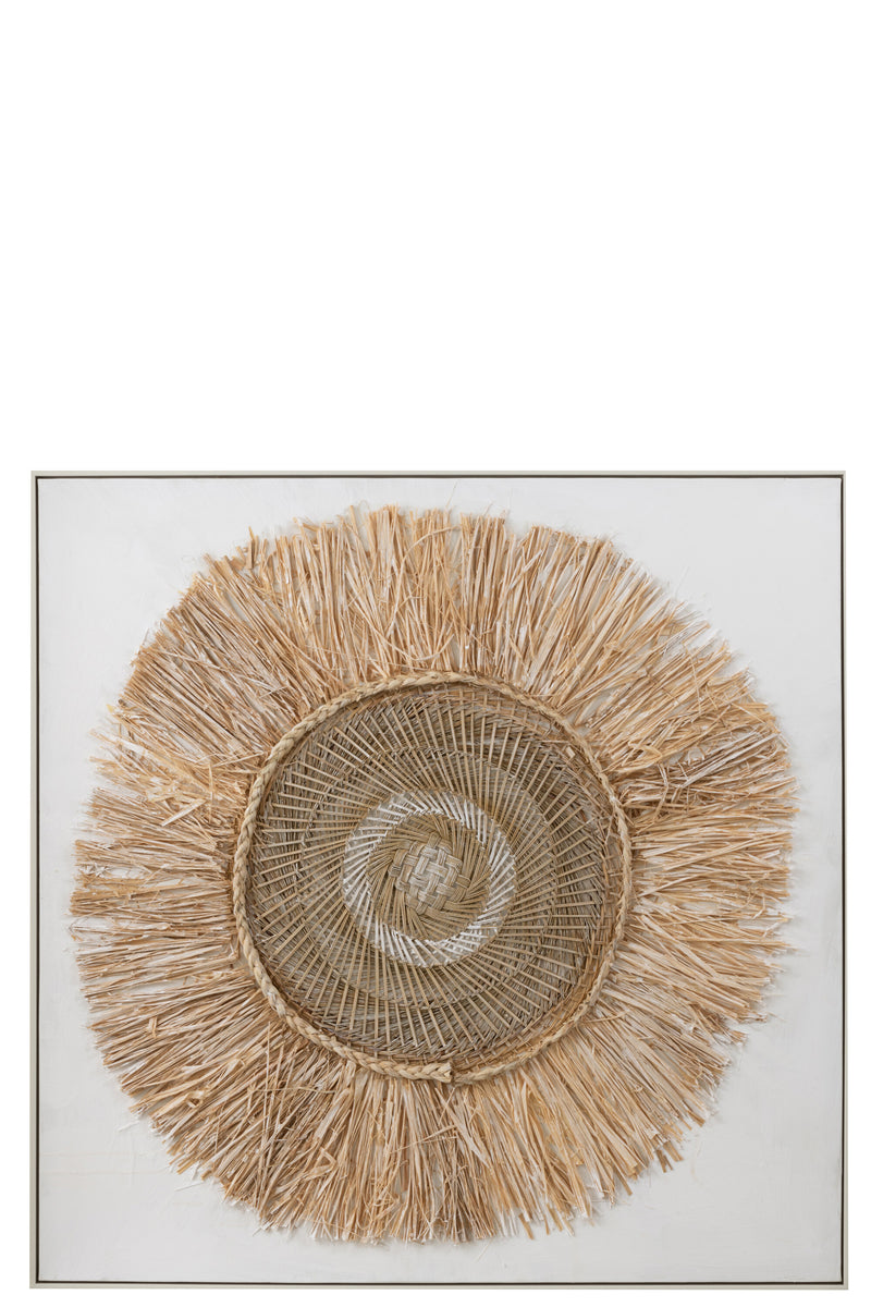 Wanddecoratie Ibiza Boho cirkel natuurlijk materiaal, crèmewit