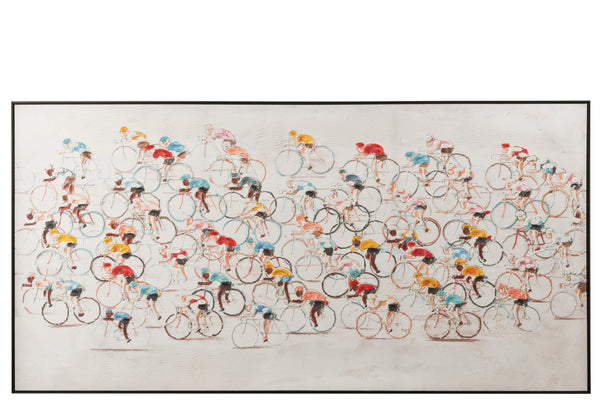 Eindrucksvolles XXL Leinwand Bild - Fahrradfahrer in Acrylfarben handbemalt 180x100cm