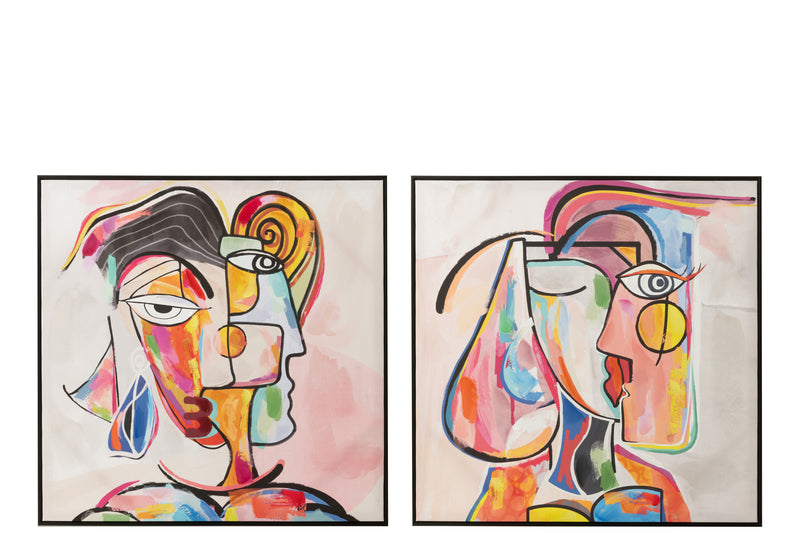 2-piece wall decoration abstract faces canvas in a diverse color mix 80x80cm