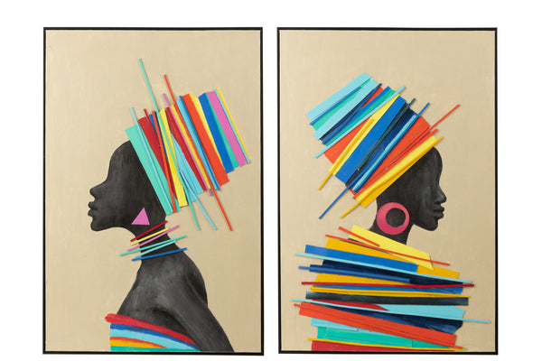Afrikaanse vrouw met hoed - 2-delige acryl canvas foto in levendige kleuren 120x80cm met de hand geschilderd