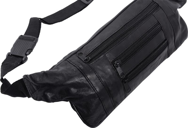 Slim bum bag black nappa leather with zipper compartments