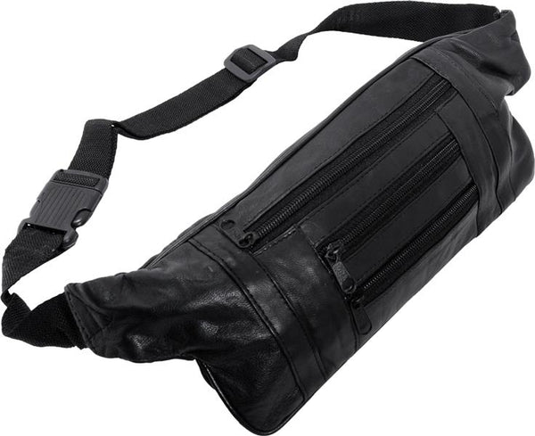 Slim bum bag black nappa leather with zipper compartments