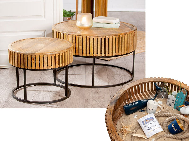 Set of 2 round tables Roseau Modern table frames, removable table top