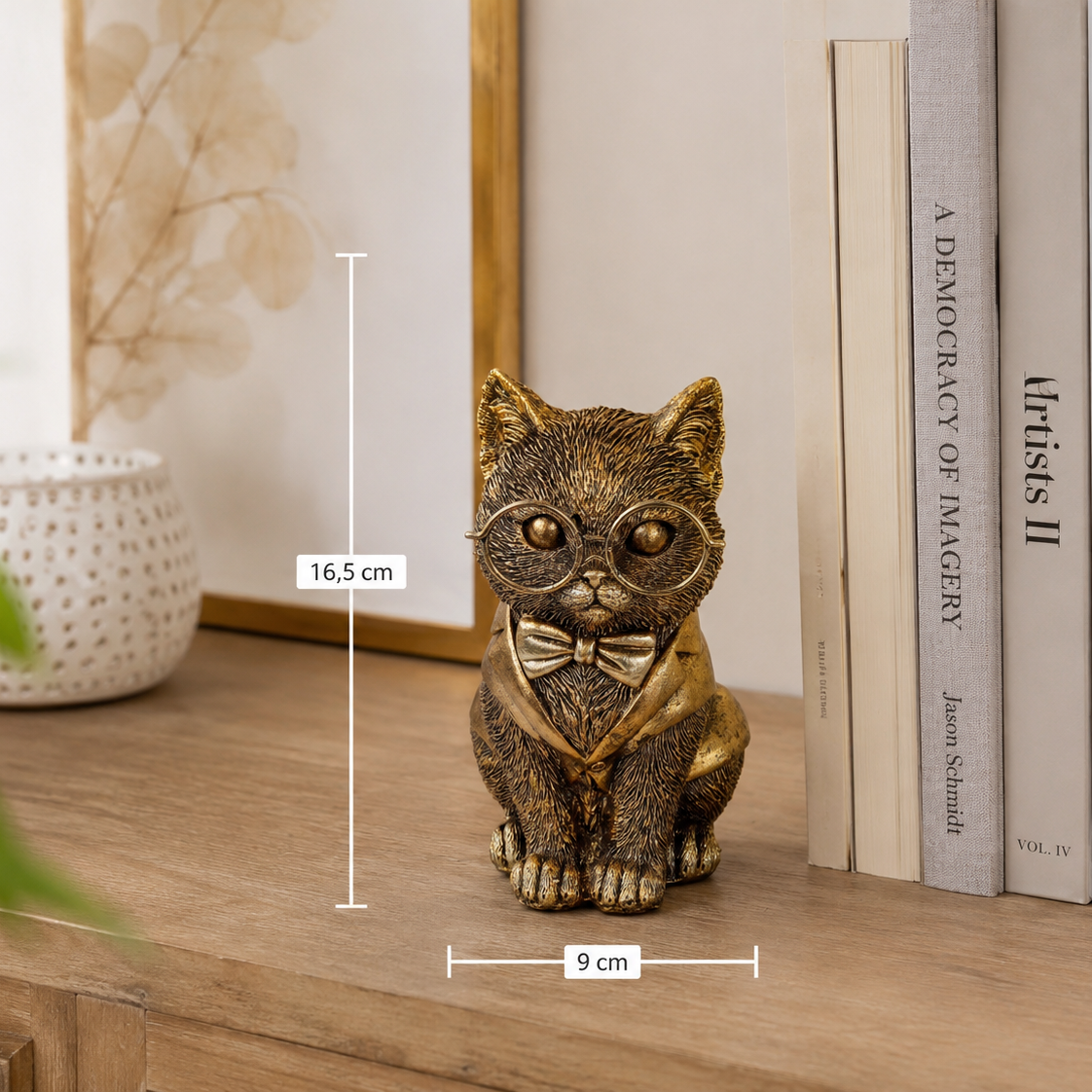 Dekofigur Katze Bravino Gold mit Brille