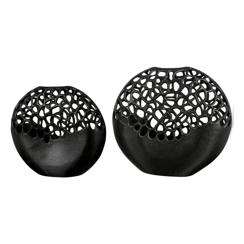 Modern aluminum vase "Osaka" in black with an antique oval finish