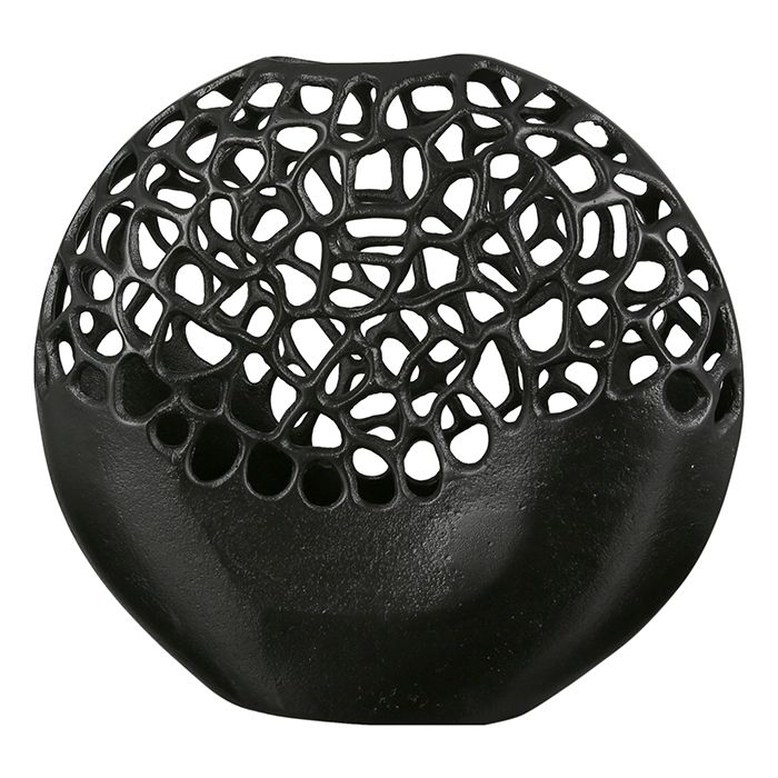 Modern aluminum vase "Osaka" in black with an antique oval finish