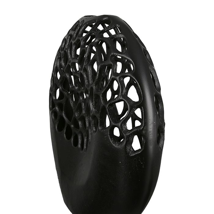Modern aluminum vase "Osaka" in black with an antique oval finish