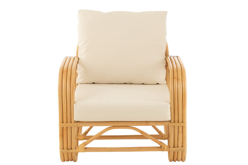 Komfortabler Armlehnsessel mit Kissen - Eleganz aus Rattan und Textil in Naturell und Weiß