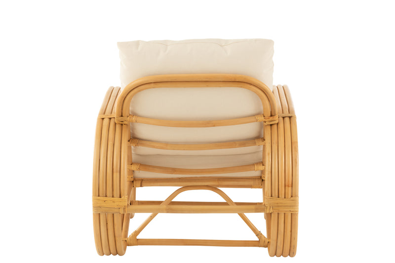 Komfortabler Armlehnsessel mit Kissen - Eleganz aus Rattan und Textil in Naturell und Weiß