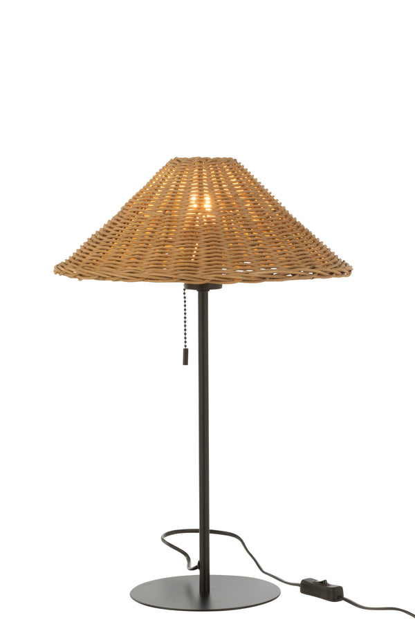 2er-Set Premium Tischlampe aus Metall und Rattan in Schwarz und Naturell
