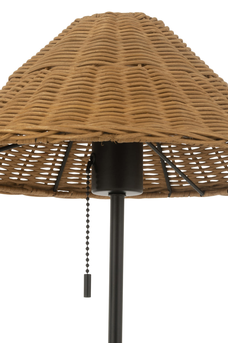 2er-Set Premium Tischlampe aus Metall und Rattan in Schwarz und Naturell