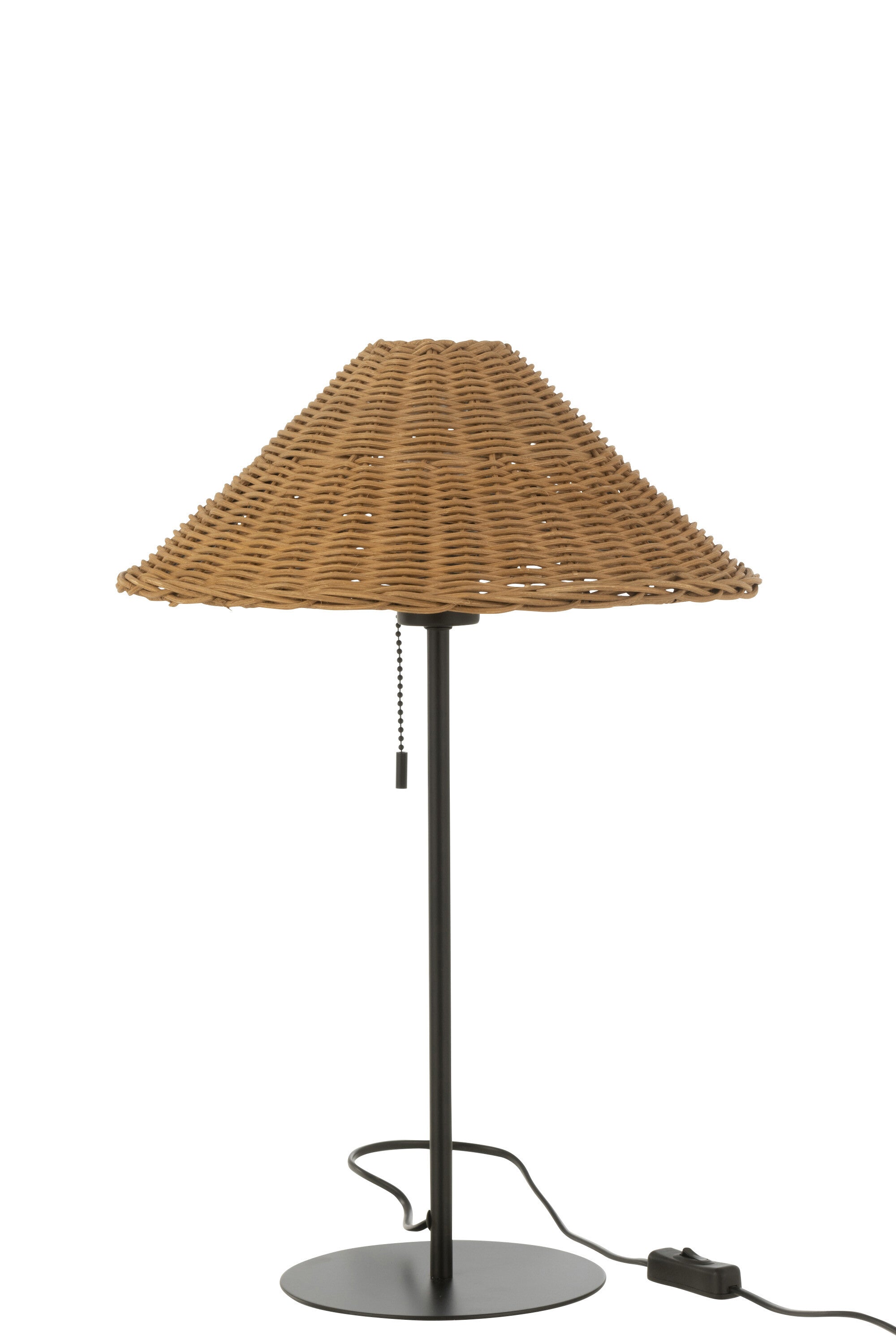 Set of 2 premium table lamps made of metal and rattan in black and natural