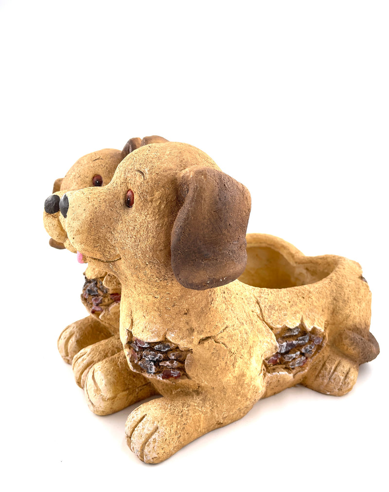 Planter dog couple decorative flowerpot 31 cm magnesia