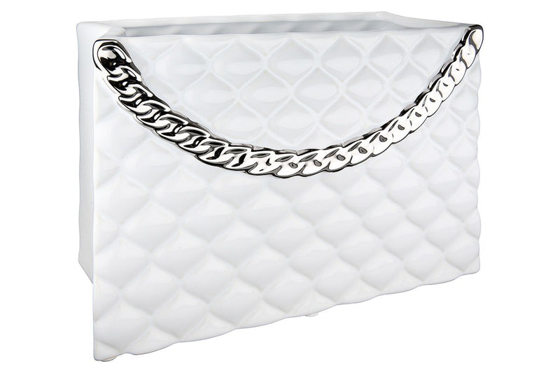 Designer ceramic vase 'Rome' in handbag shape with chain handle - 20x25.5 cm