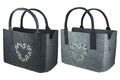 Handmade felt bag 'Wild Flowers' in light grey/dark grey, embroidered flower design, 25x40x26 cm